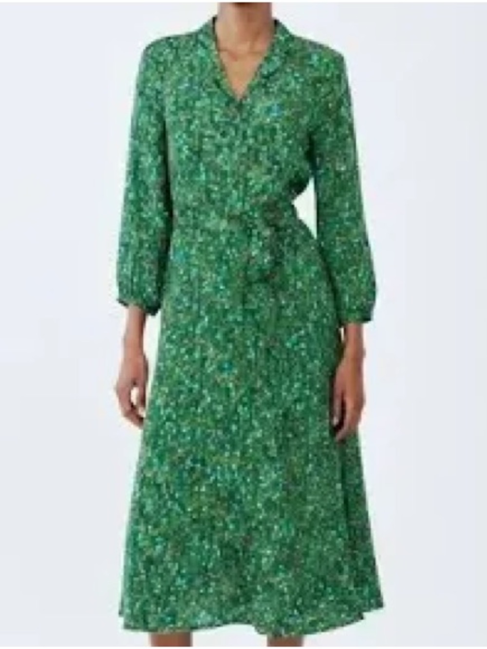 Talbots Green Floral Long-Sleeve Wrap Midi Dress